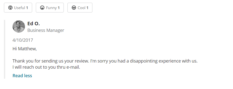 Replying to Negative Reviews Example 1