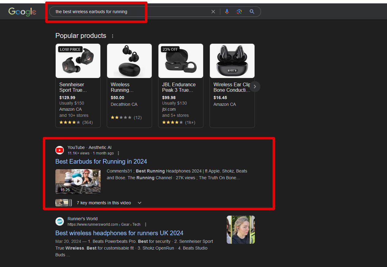 video reviews in search